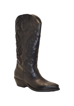 STIVALE TEXANO IN PELLE CON RICAMO IN TINTA ALTO VITELLO NERO 